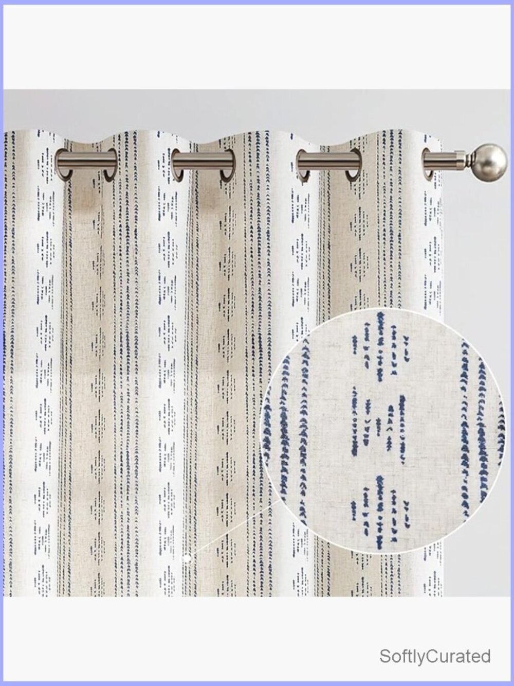 Boho Linen Blend Grommet Curtain Panels 108 Inch Set of 2 Light Filtering